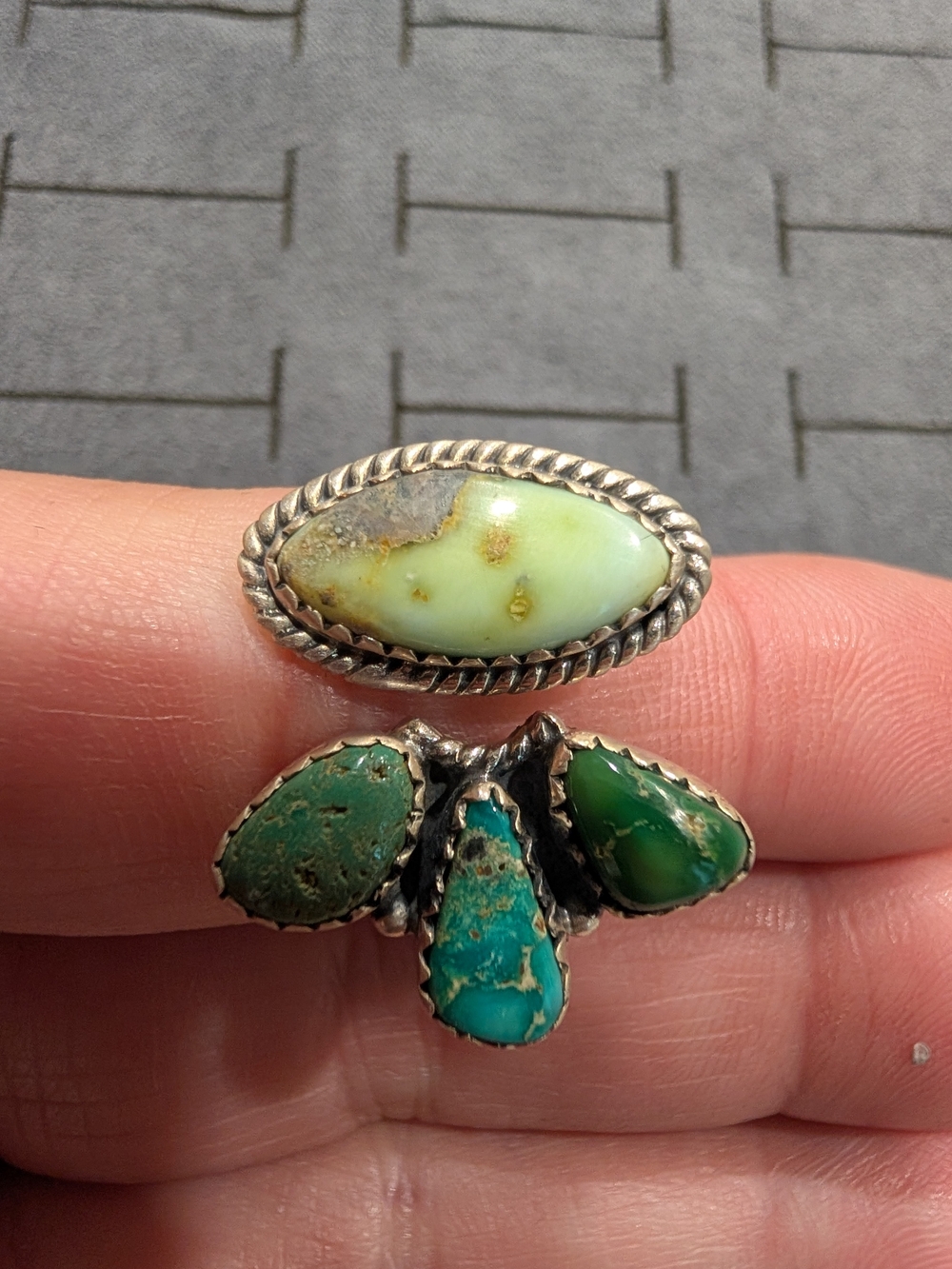 Sterling Silver Turquoise Cluster Ring - Green & Teal Stones